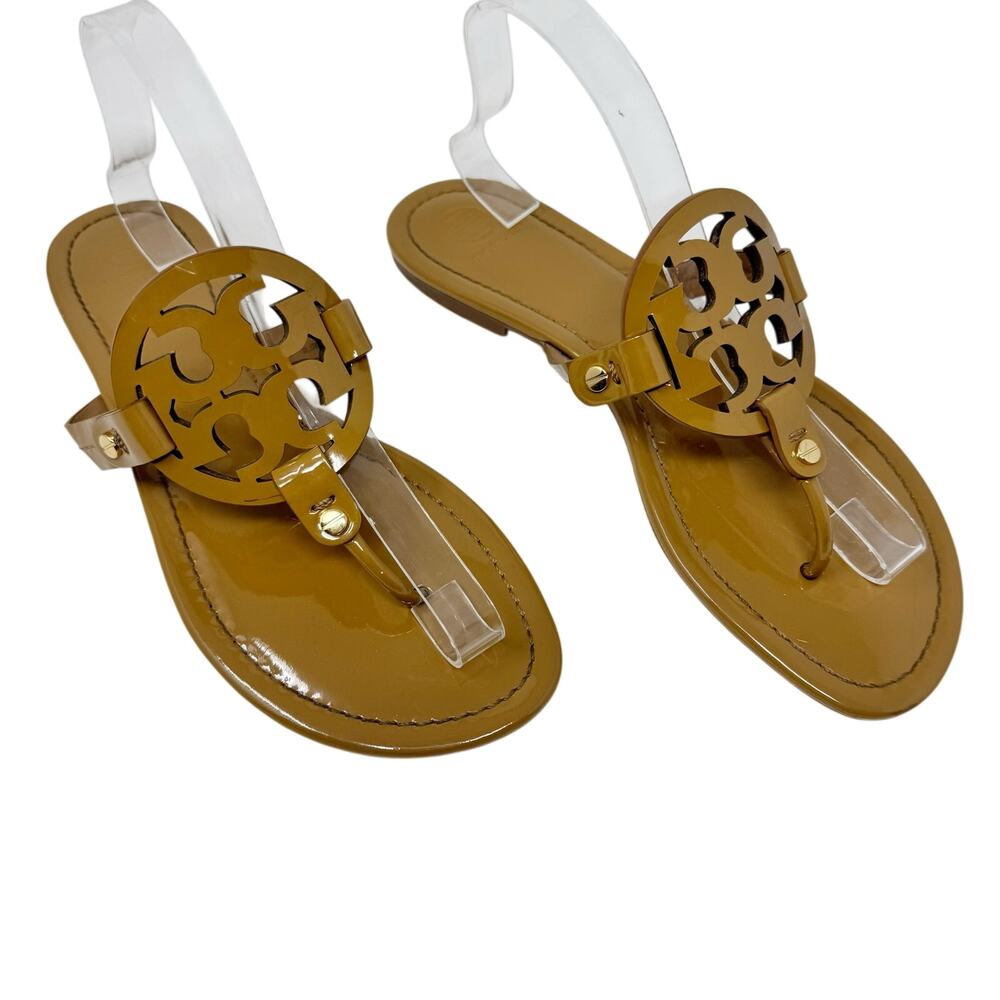 TORY BURCH Tan Patent Leather Miller Classic Designer Logo Sandals 10
